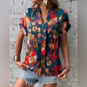 SHEIN Multicolor Abstract Silky Blouse, Sz XL (P2P 23”)
